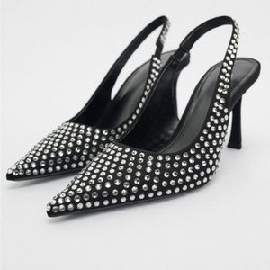 Zara Black Heels with Silver Studs NWOT